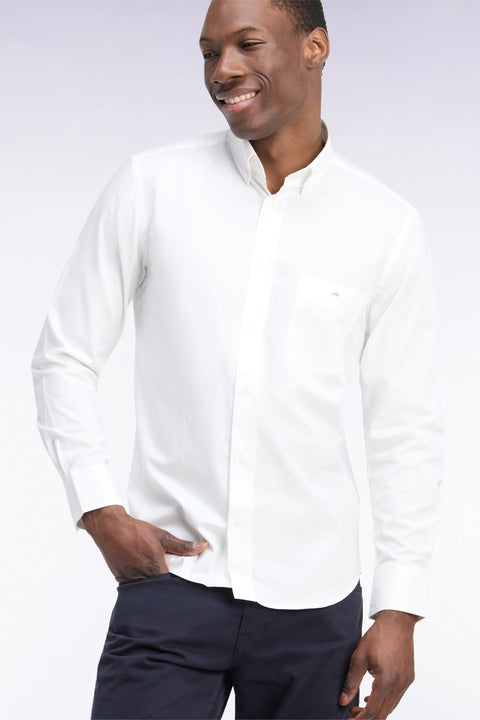Chemise unie en coton blanc coupe droite - Image 1