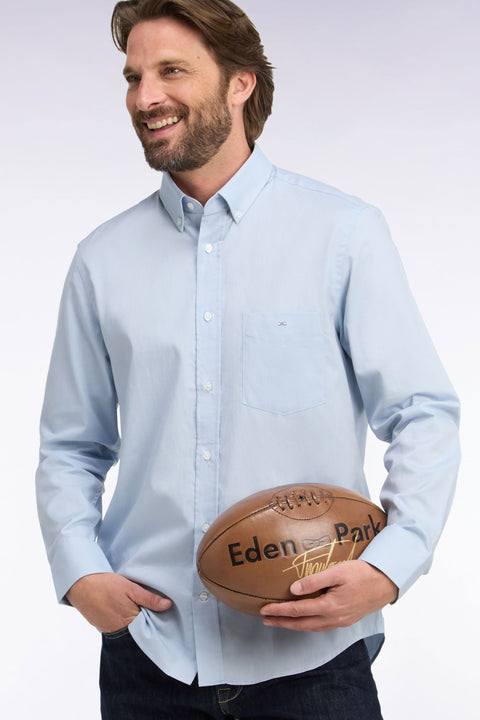 Chemise unie en coton bleu ciel coupe droite - Image 1