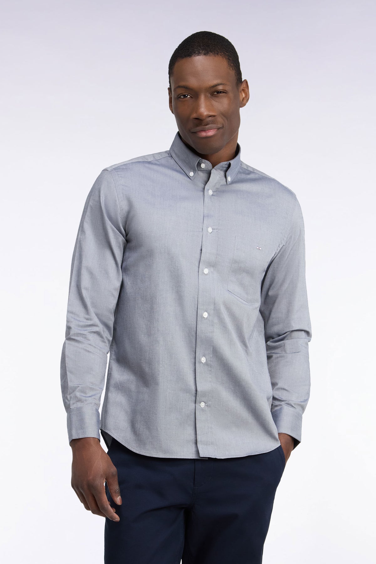 Plain navy cotton straight cut shirt
