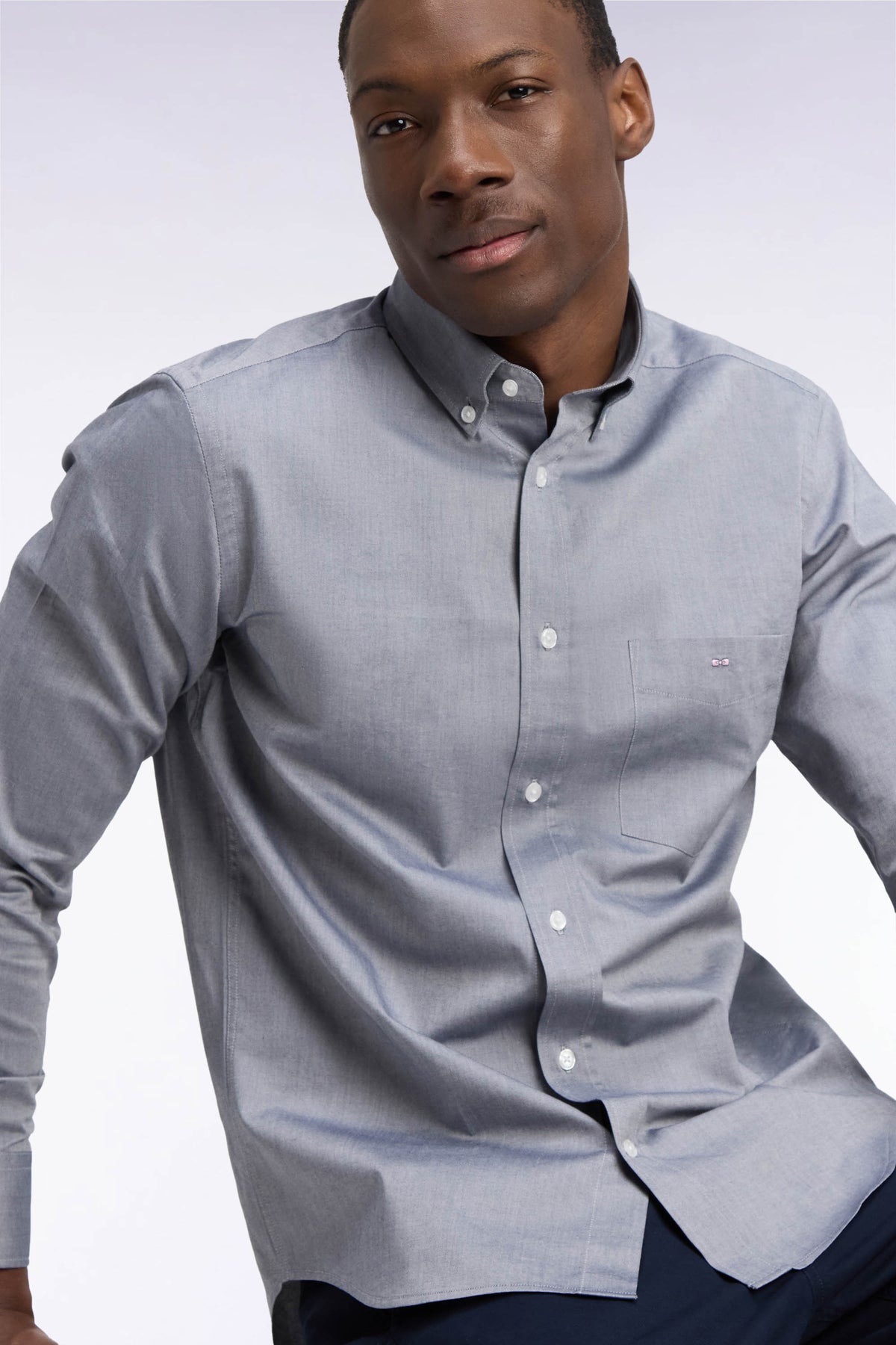 Plain navy cotton straight cut shirt