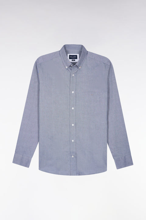 Chemise unie en coton marine coupe droite - Image 2