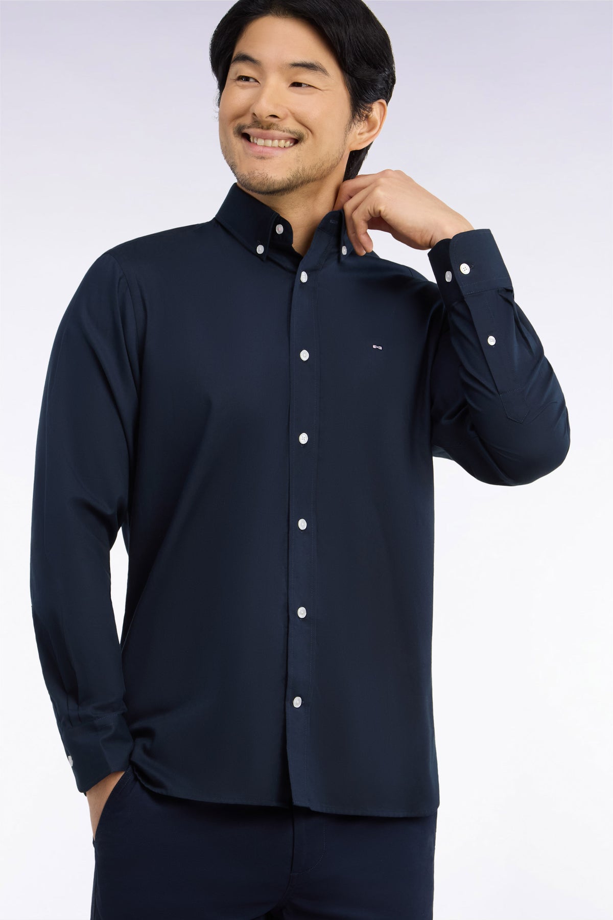 Chemise en coton oxford blanche patch dos coupe droite