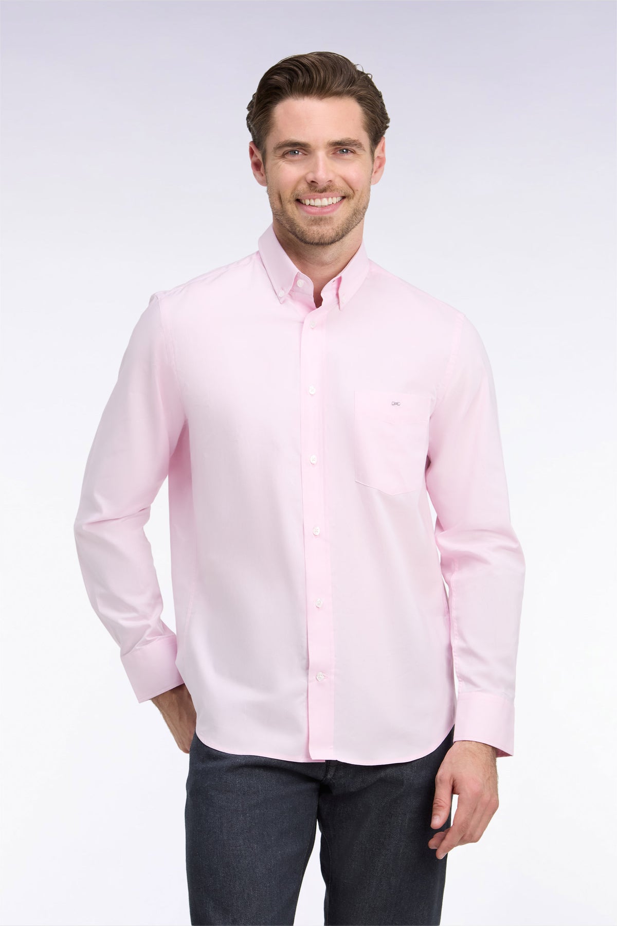 Plain pink cotton straight cut shirt