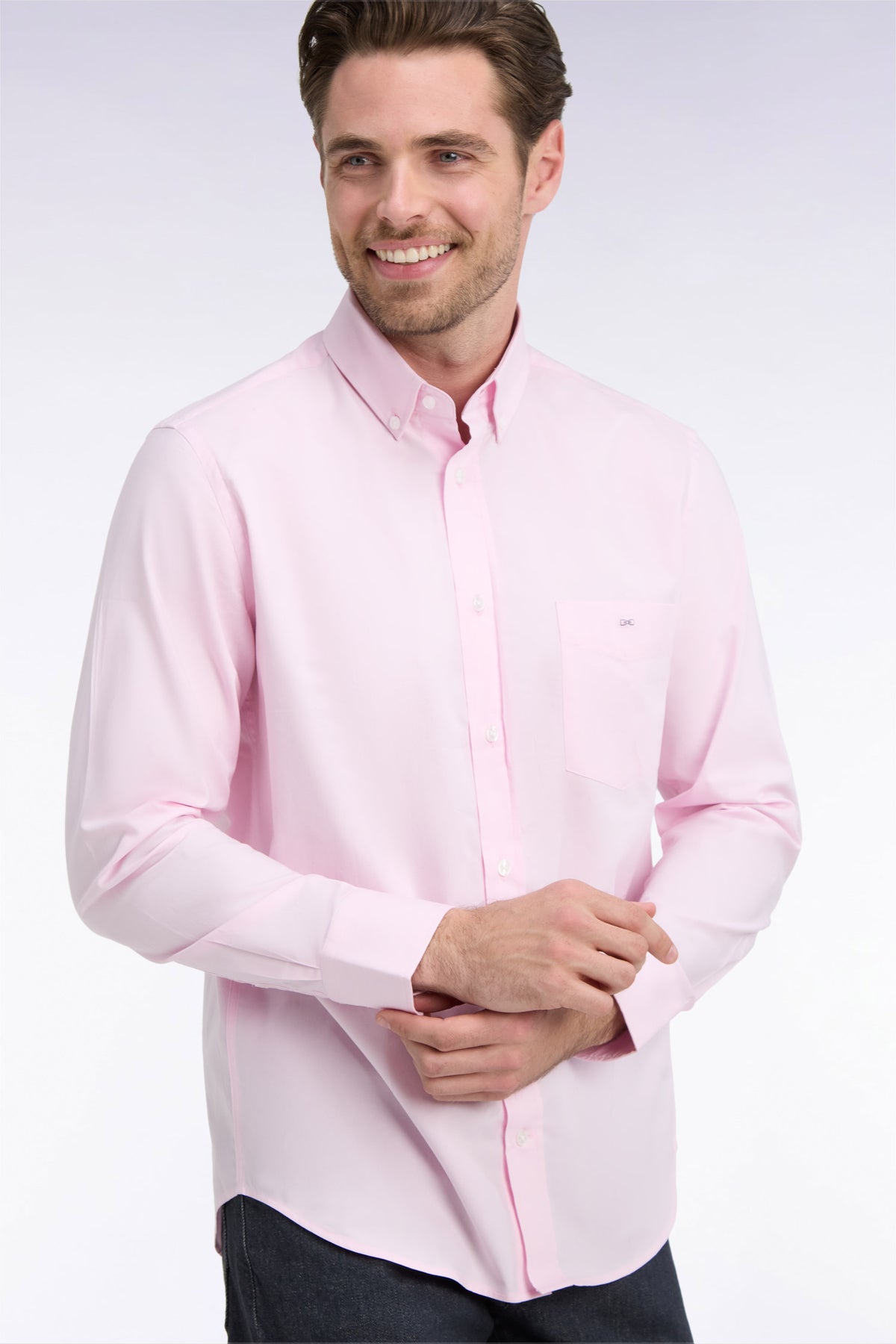 Plain pink cotton straight cut shirt