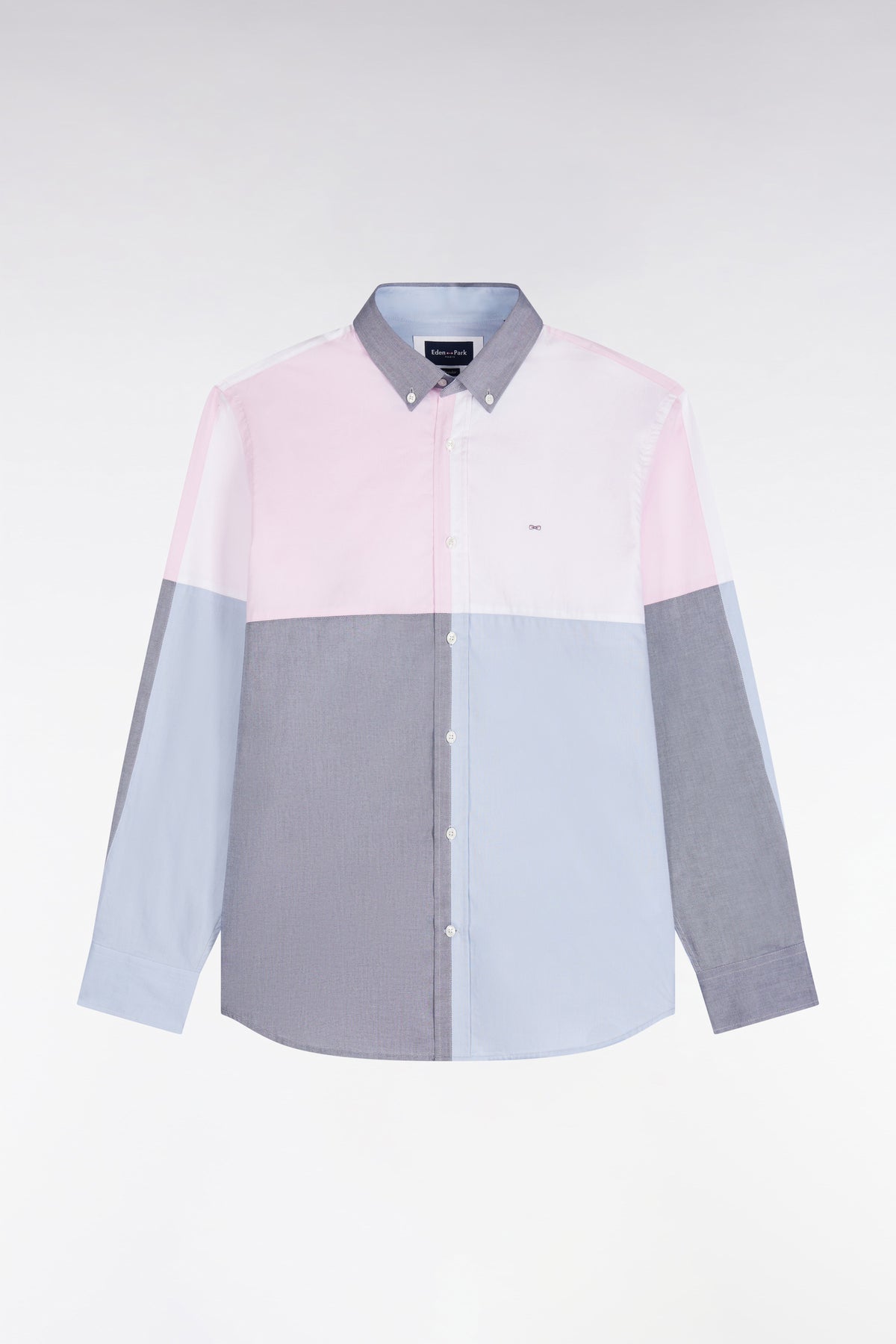 Chemise en coton à découpes contrastées pastel coupe droite