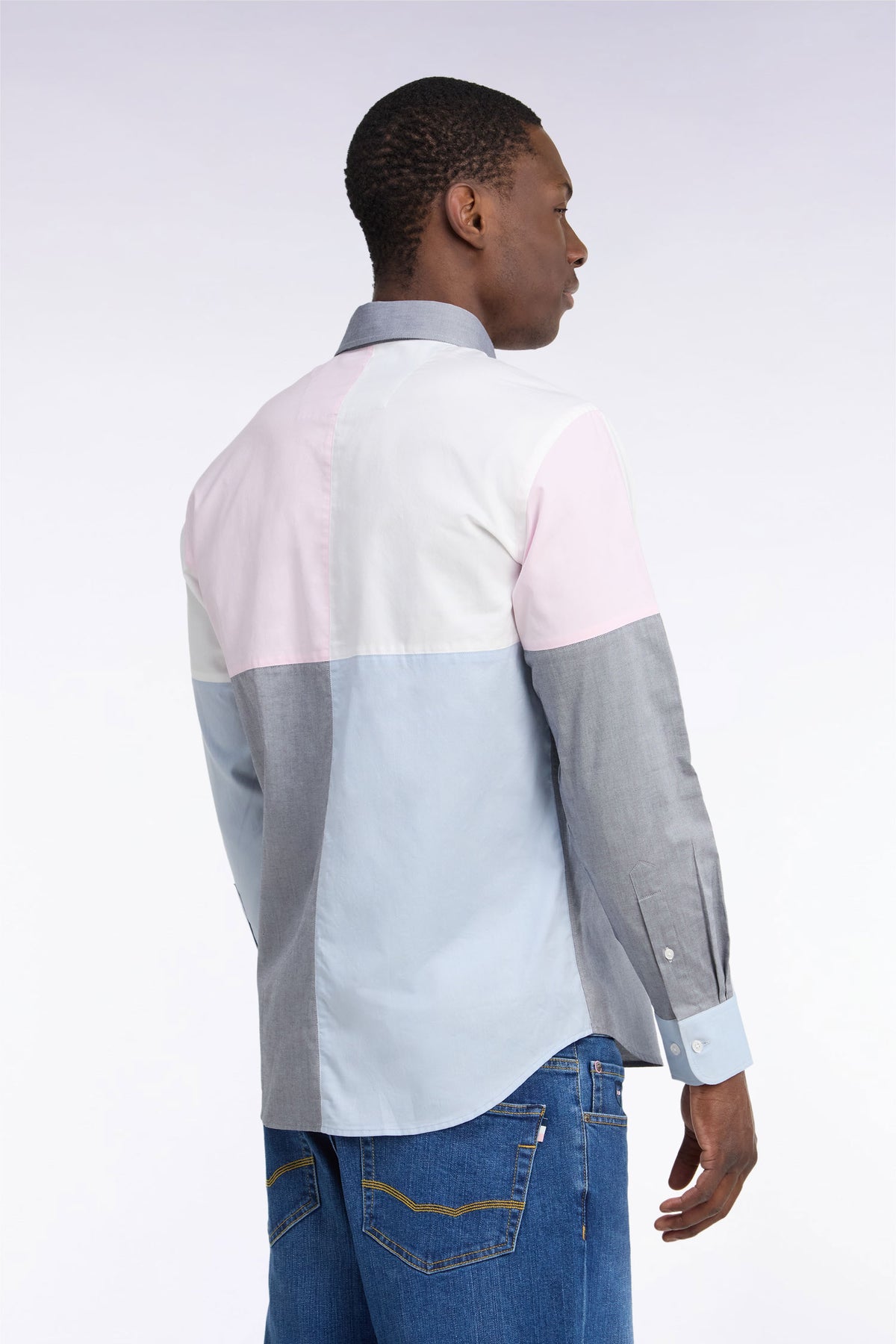 Chemise en coton à découpes contrastées pastel coupe droite