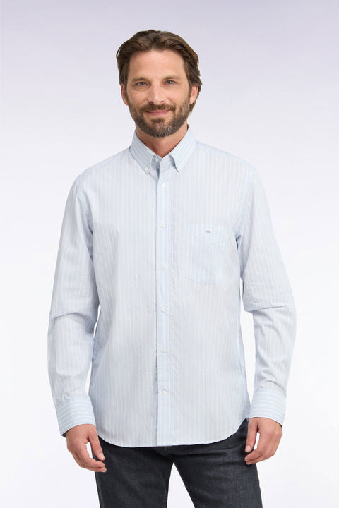 Chemise en coton blanc tissé à rayures ciel coupe droite - Image 3