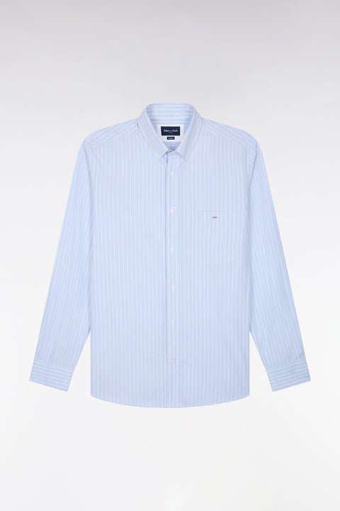 Chemise en coton blanc tissé à rayures ciel coupe droite - Image 2