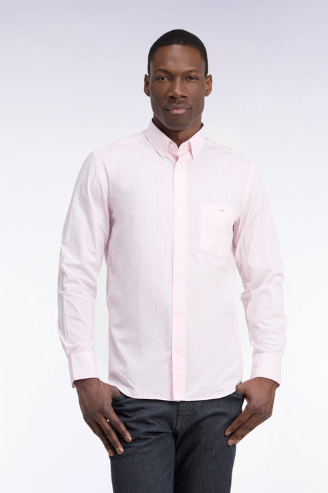 Chemise en coton blanc tissé à rayures roses coupe droite - Image 3