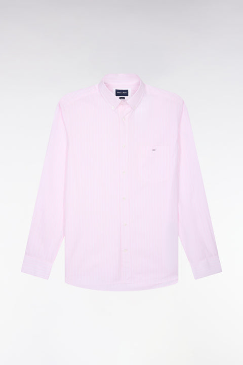 Chemise en coton blanc tissé à rayures roses coupe droite - Image 2