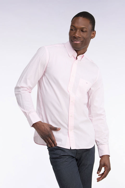 Chemise en coton blanc tissé à rayures roses coupe droite - Image 1