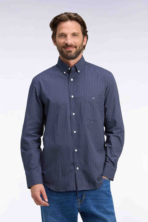 Chemise en popeline de coton marine à micromotifs nœuds papillon - Image 3