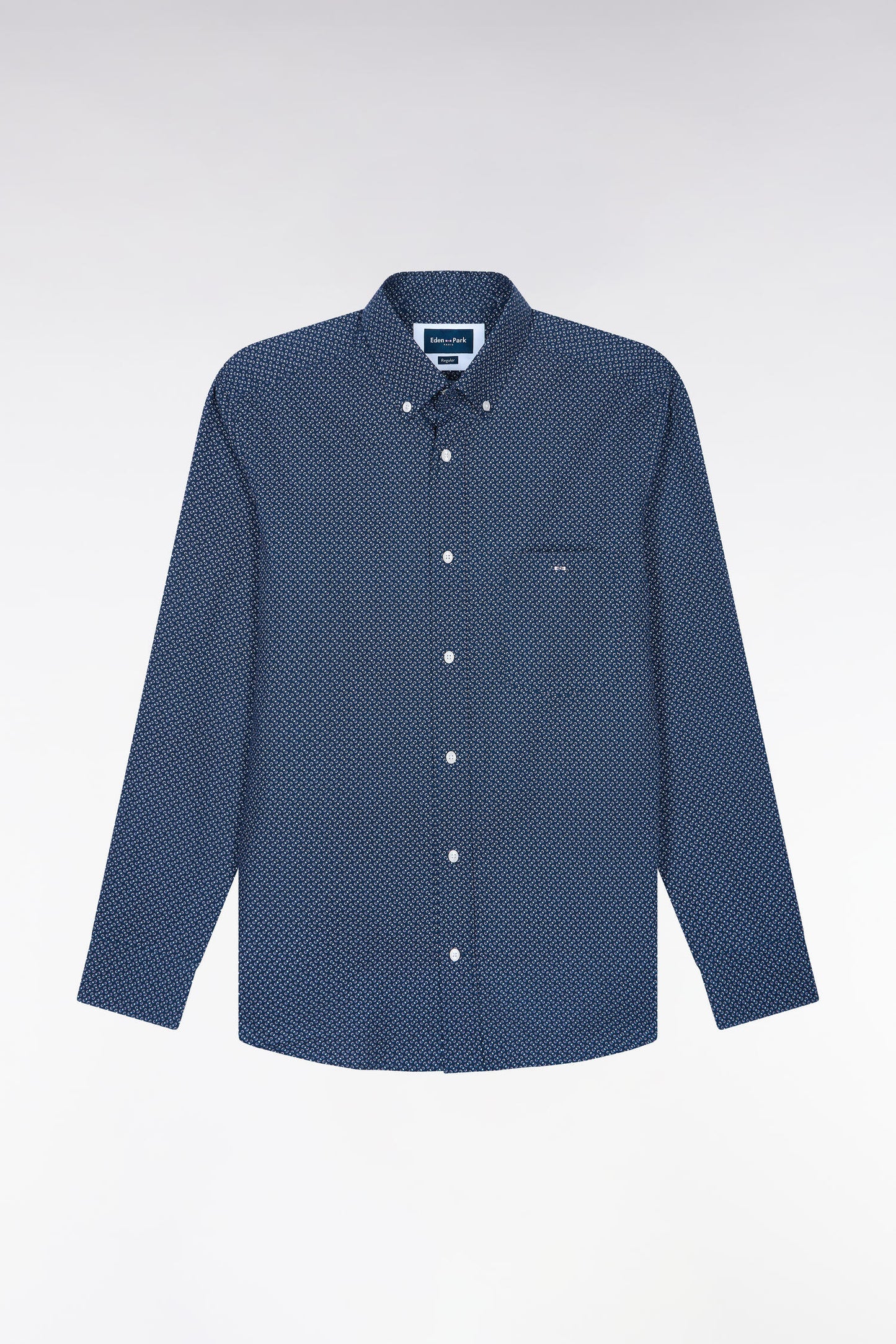 Chemise en popeline de coton marine à micromotifs nœuds papillon
