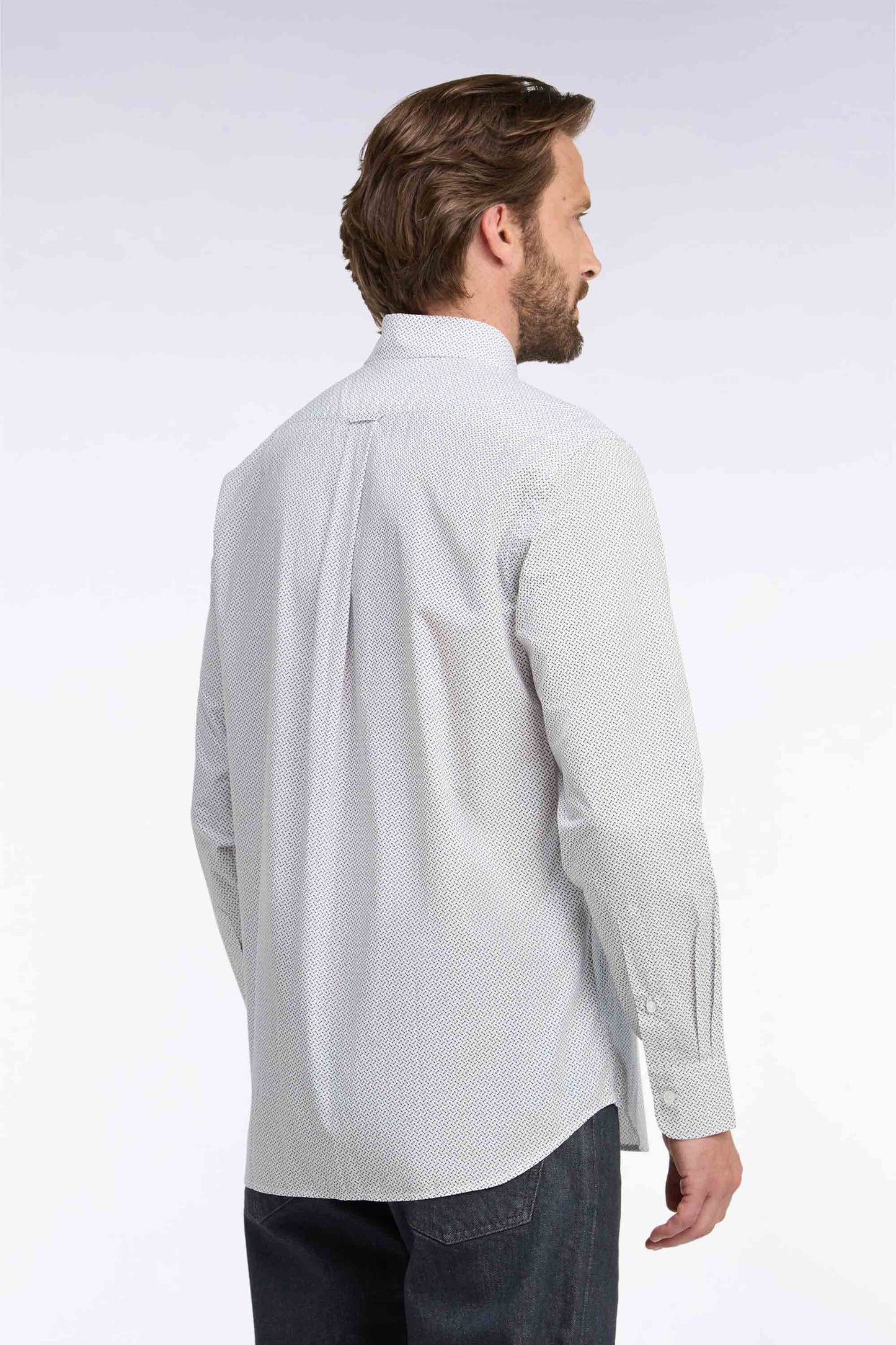 Chemise en coton blanc à micromotifs nœuds papillon coupe droite