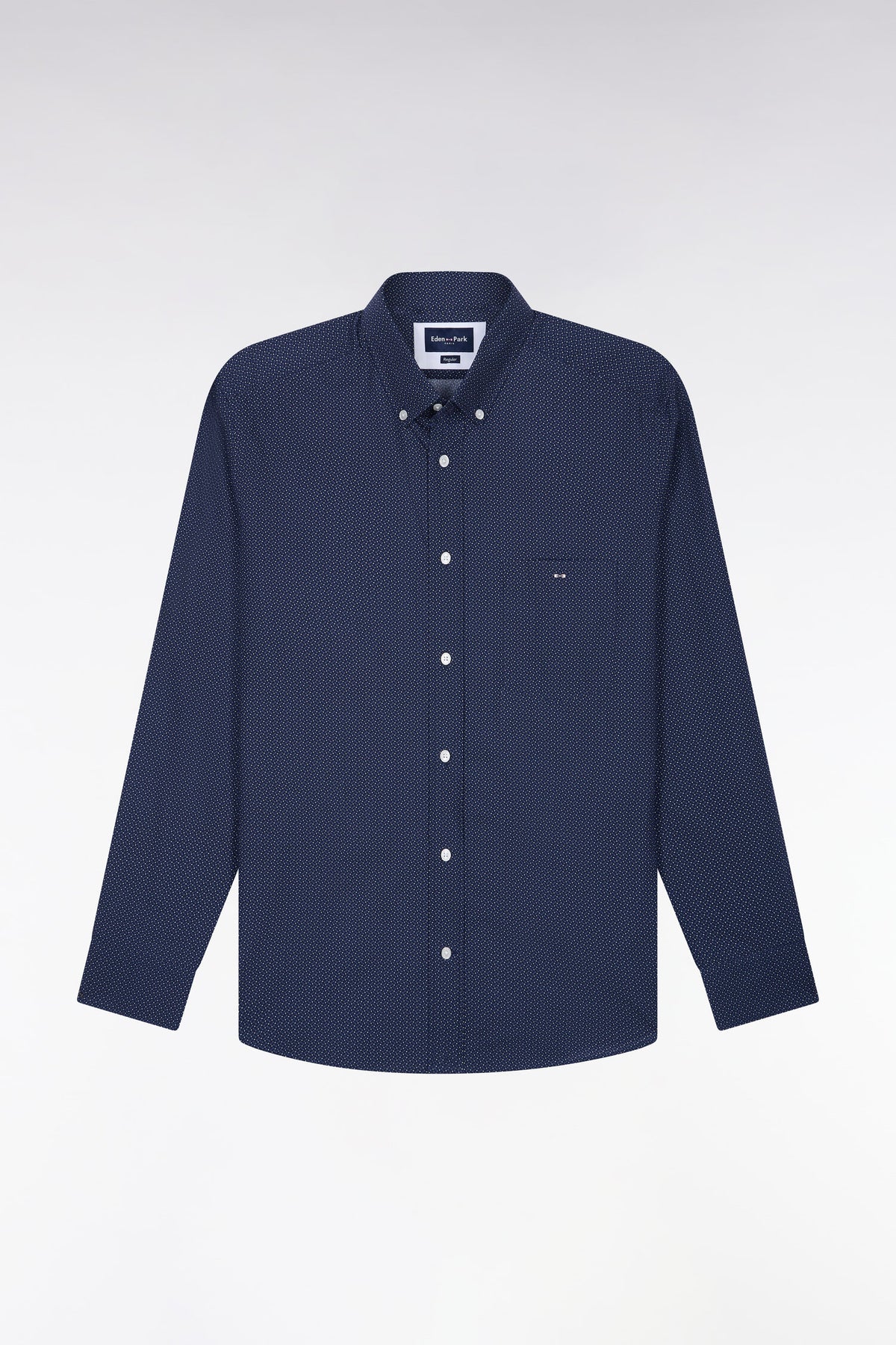 Chemise en coton marine à micromotifs nœuds papillon coupe droite