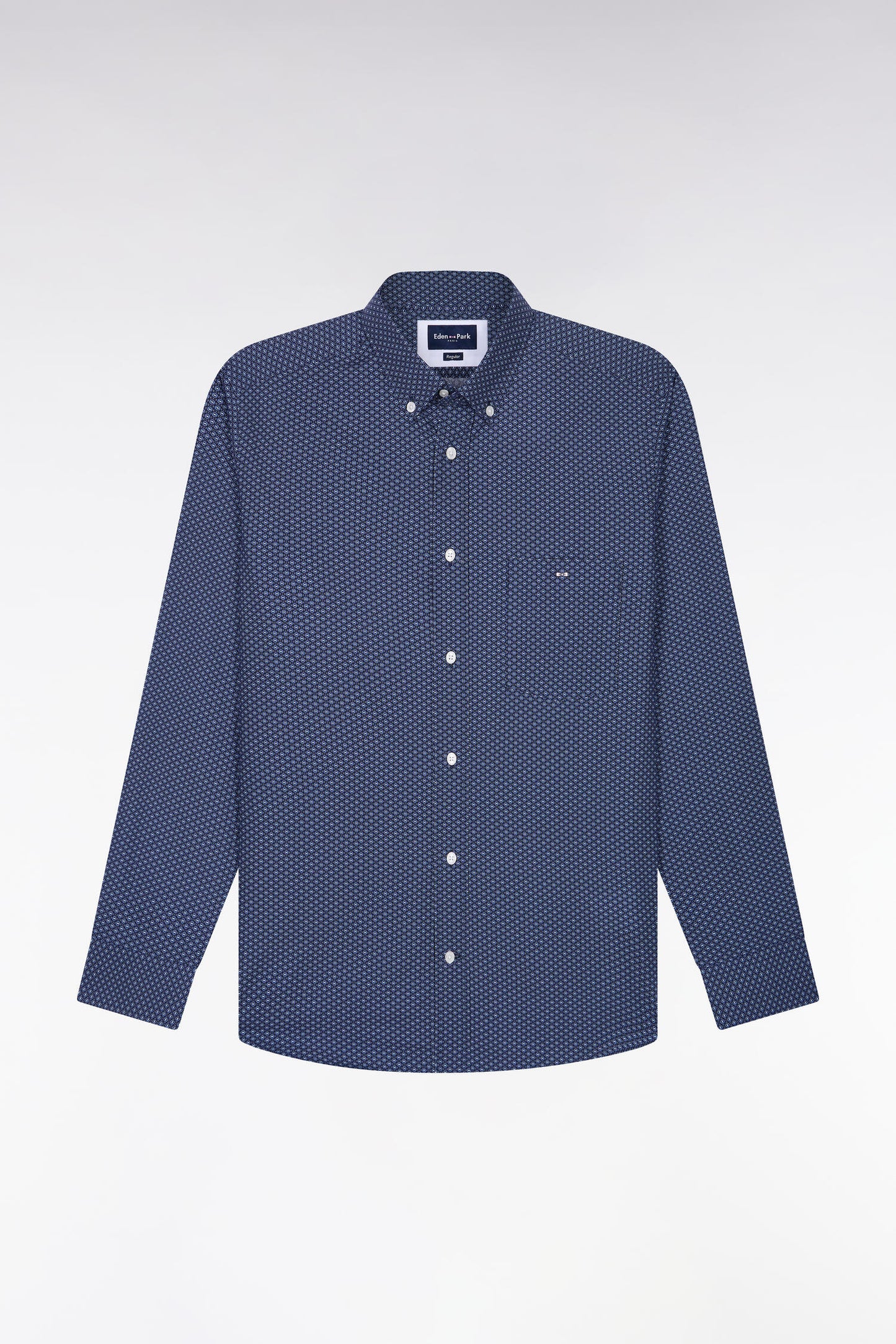 Chemise en coton bleu à micromotifs coupe droite