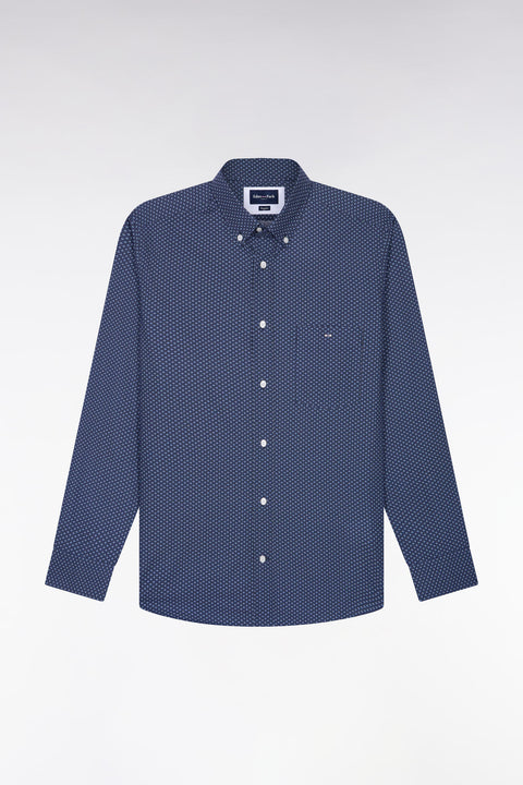Chemise en coton bleu à micromotifs coupe droite - Image 2