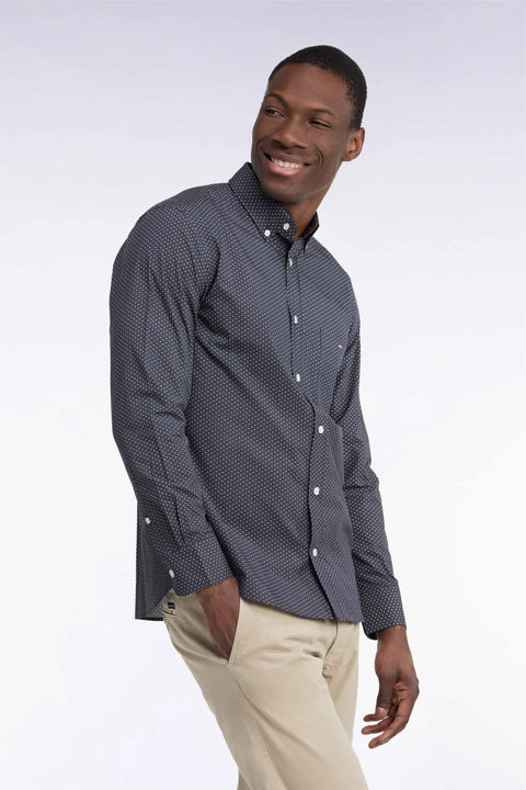 Chemise en coton kaki à micromotifs coupe droite - Image 1