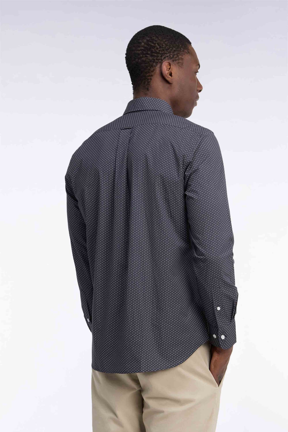 Chemise en coton kaki à micromotifs coupe droite