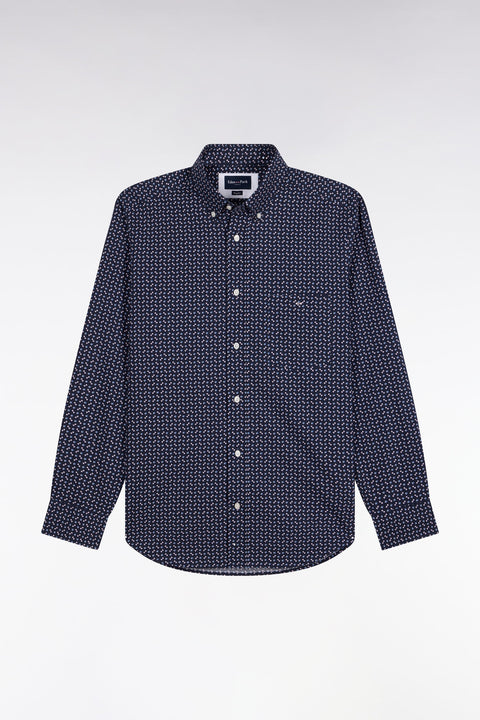 Chemise en popeline de coton marine à micromotifs bleus coupe droite - Image 2