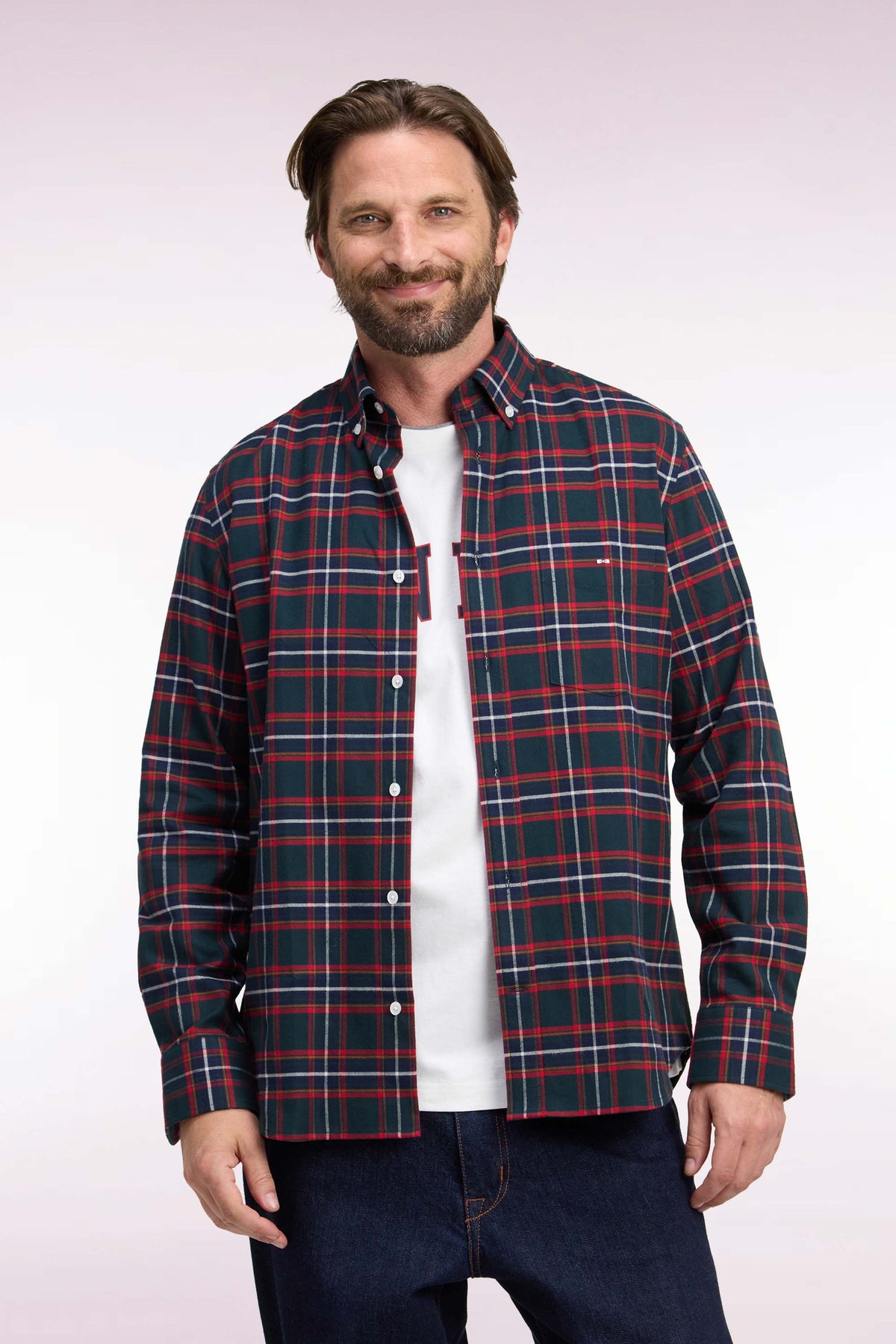 Chemise en flanelle de coton à carreaux coupe droite