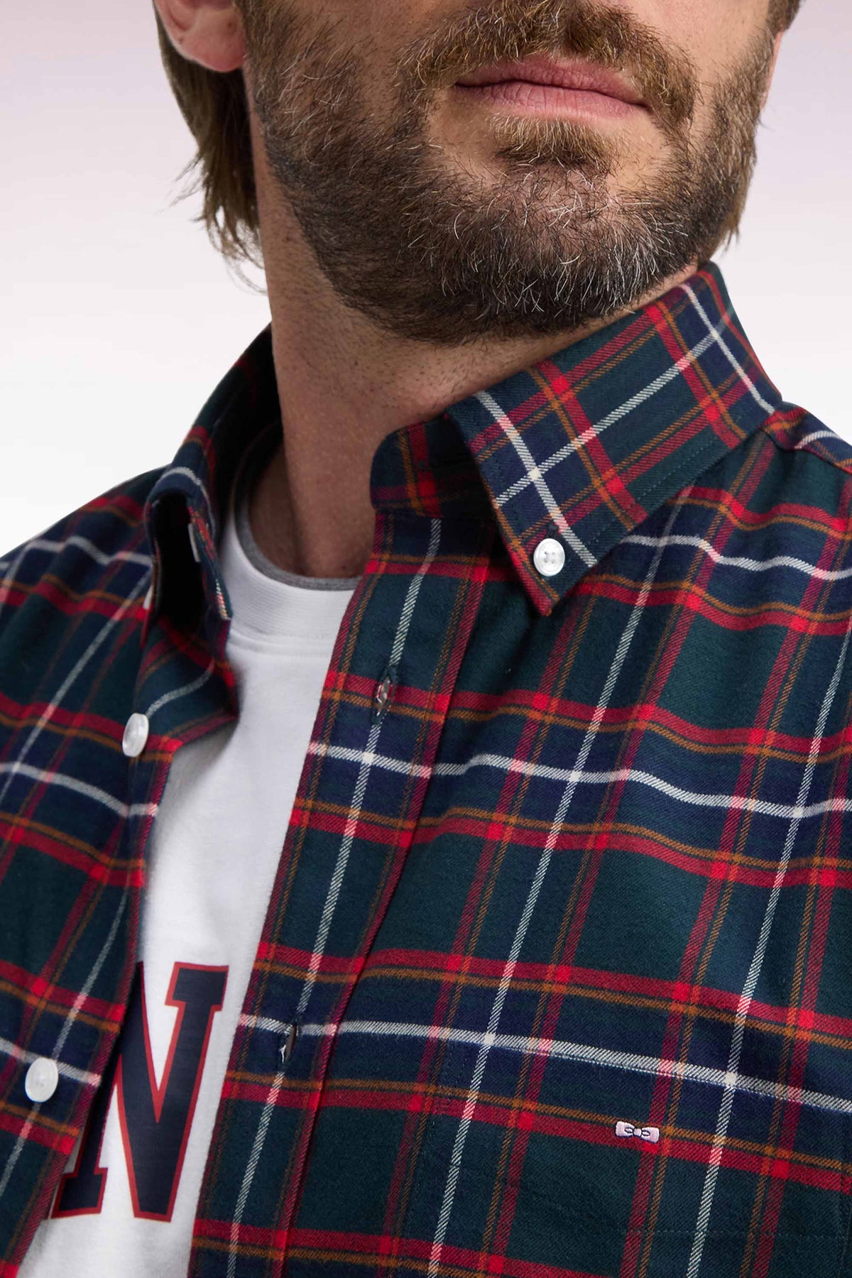 Chemise en flanelle de coton à carreaux coupe droite