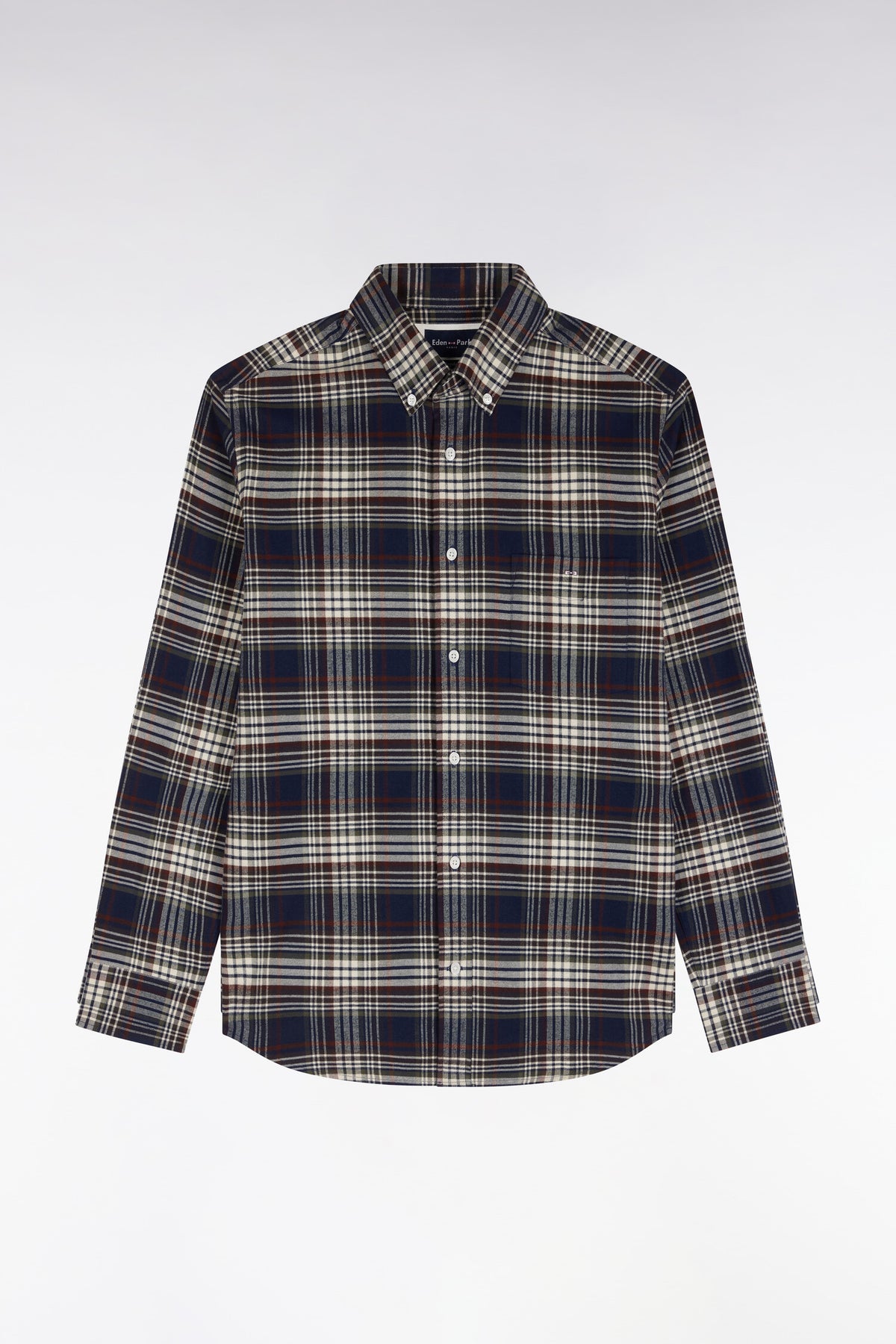 Chemise en flanelle de coton marine à carreaux coupe droite