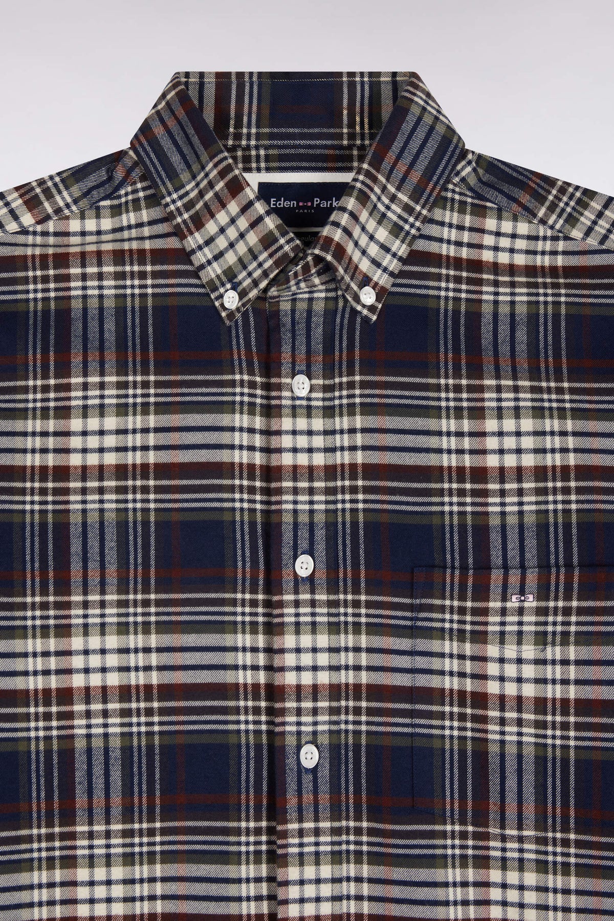 Chemise en flanelle de coton marine à carreaux coupe droite