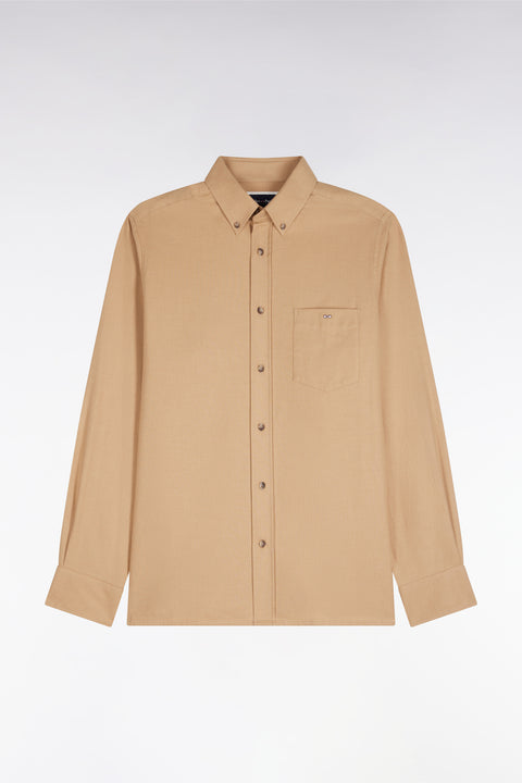 Chemise unie en coton caramel coupe droite - Image 2