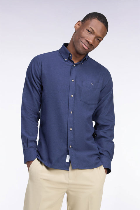 Chemise unie en coton marine coupe droite - Image 3
