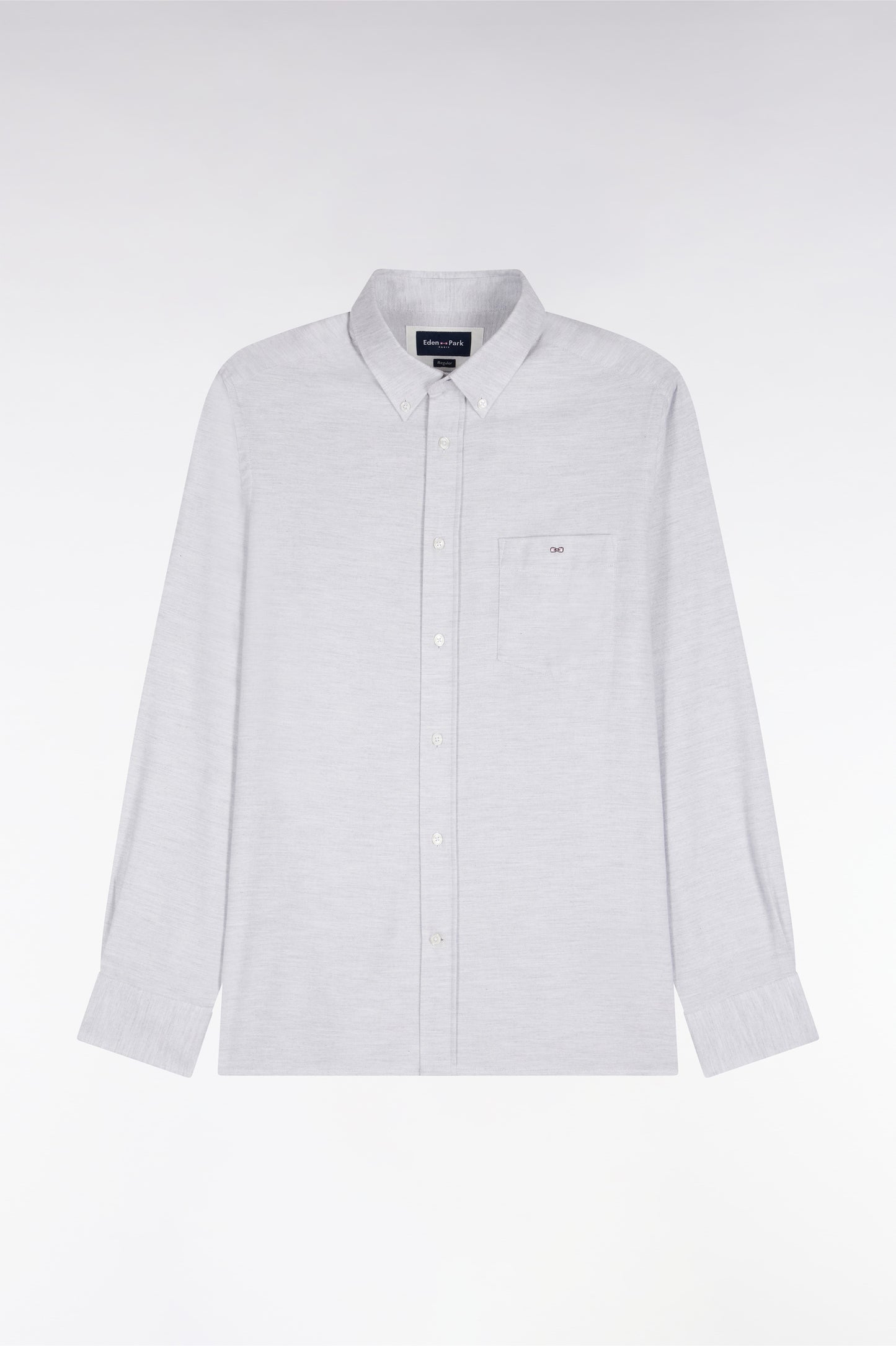 Chemise unie en coton gris chiné coupe droite