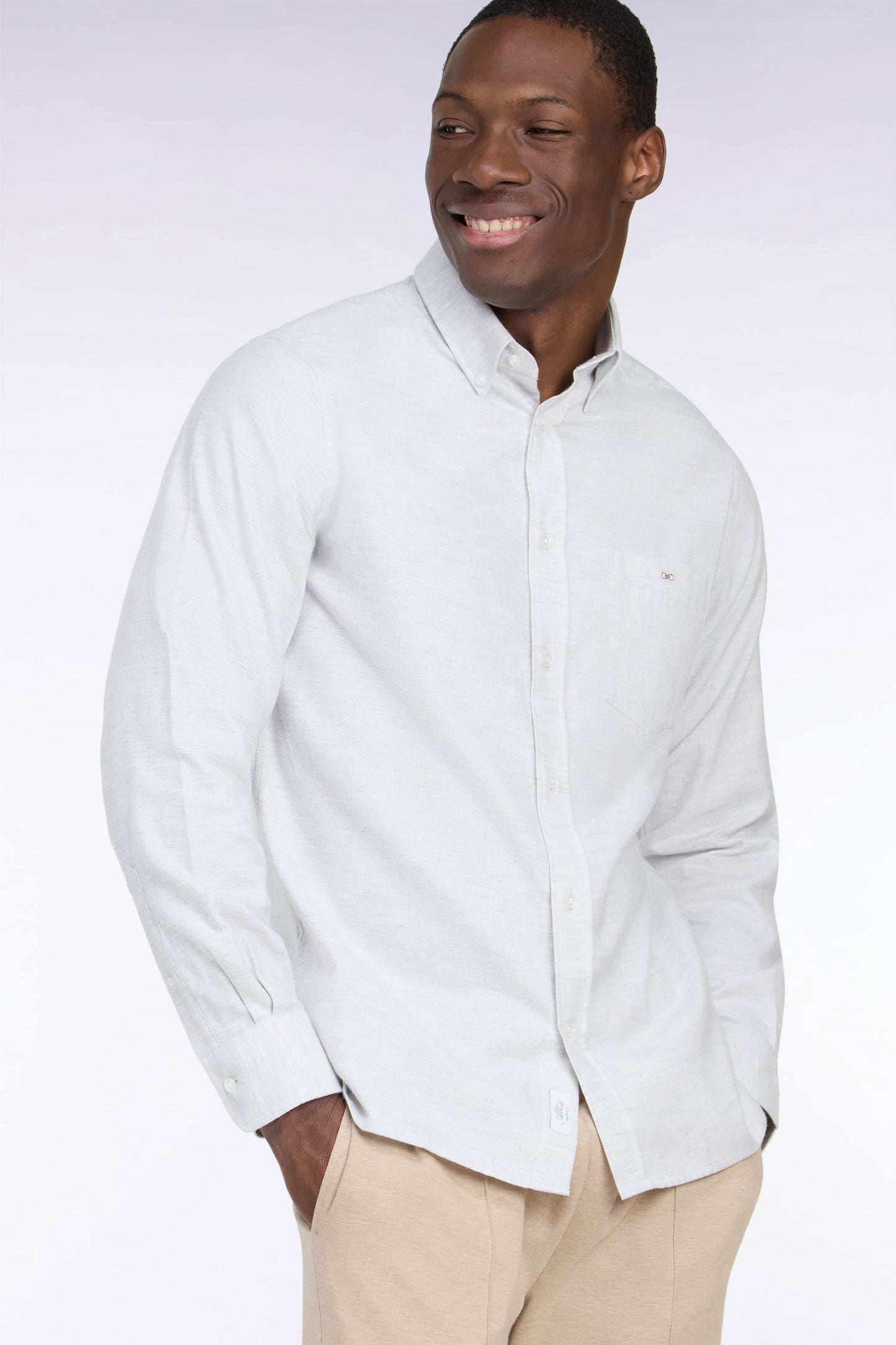 Chemise unie en coton gris chiné coupe droite
