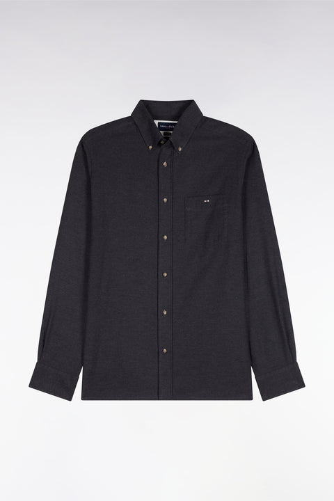 Chemise unie en coton gris foncé coupe droite - Image 2