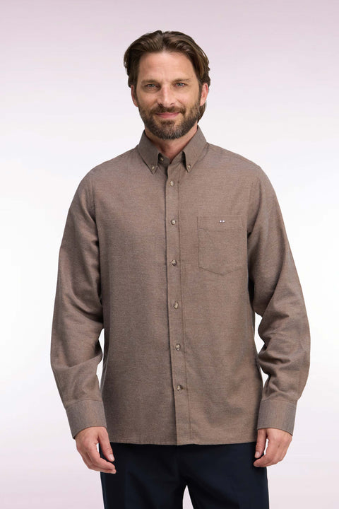 Chemise unie en coton marron coupe droite - Image 3