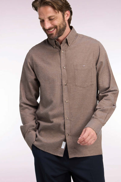 Plain brown cotton straight cut shirt