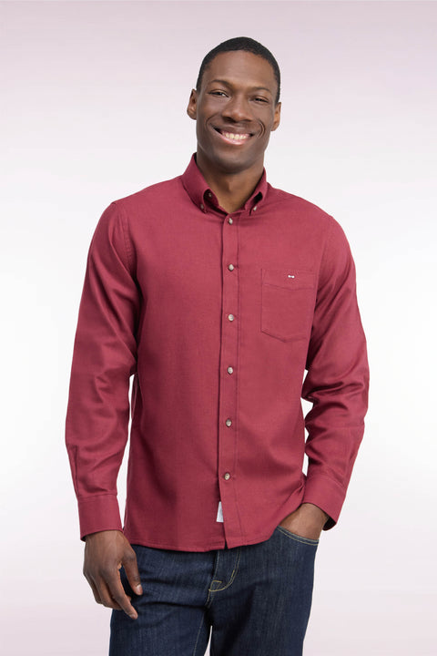 Chemise unie en coton rouge coupe droite - Image 3