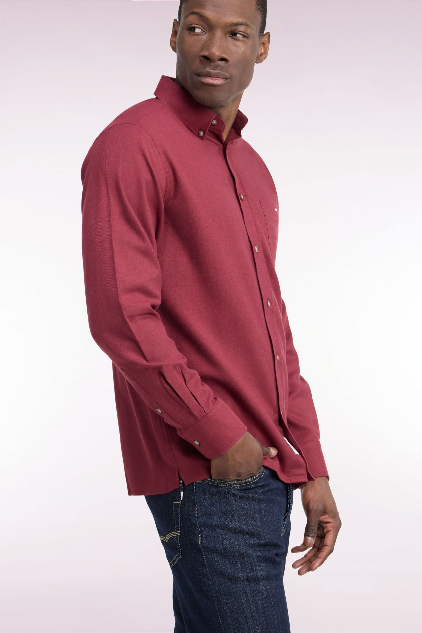 Chemise unie en coton rouge coupe droite
