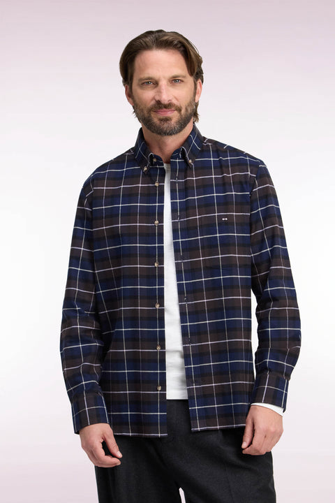 Brown Checked Cotton Flannel Straight Fit Shirt - Image 3