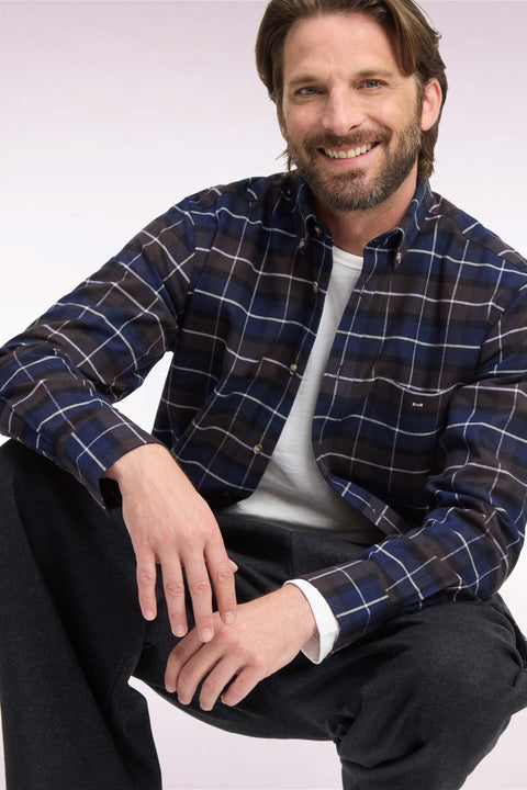 Brown Checked Cotton Flannel Straight Fit Shirt - Image 1