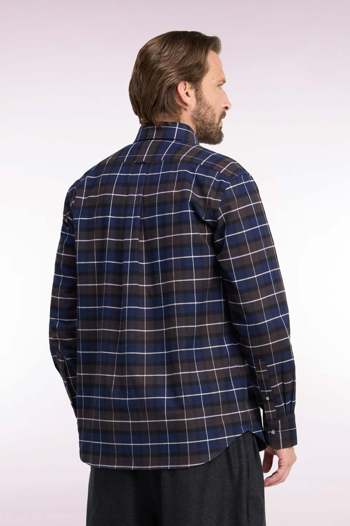 Brown Checked Cotton Flannel Straight Fit Shirt
