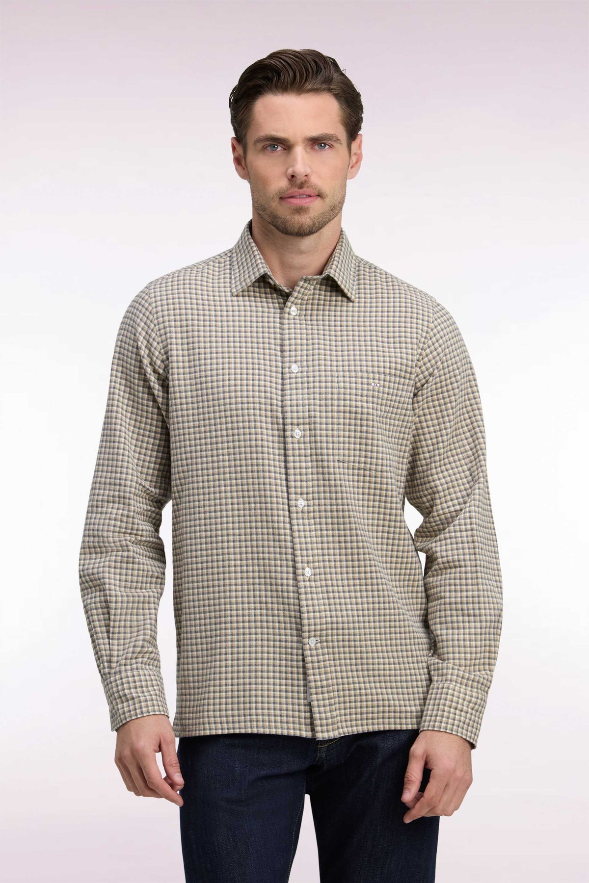Chemise à carreaux beige