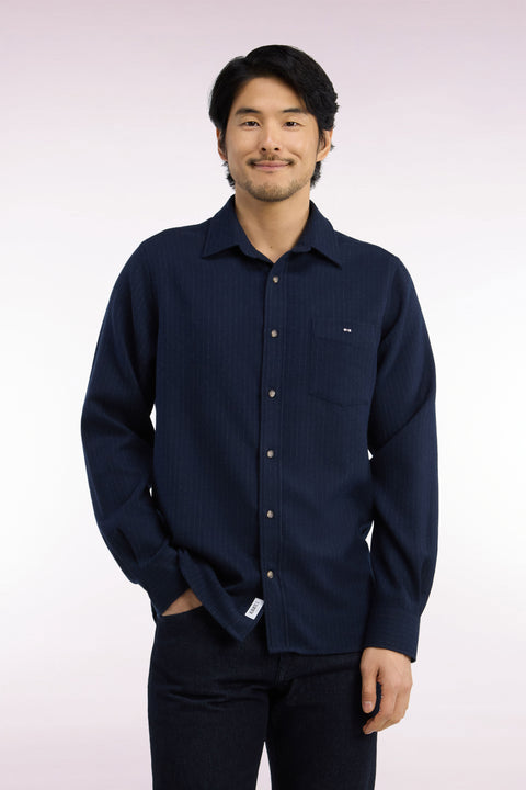 Chemise en flanelle rayée marine coupe droite - Image 3