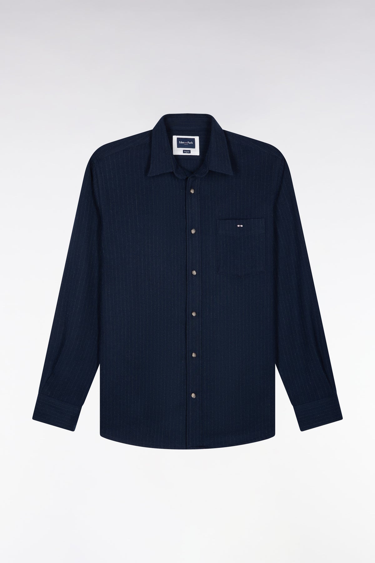 Chemise en flanelle rayée marine coupe droite