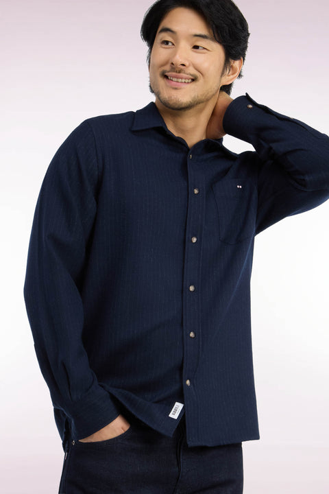 Chemise en flanelle rayée marine coupe droite - Image 1