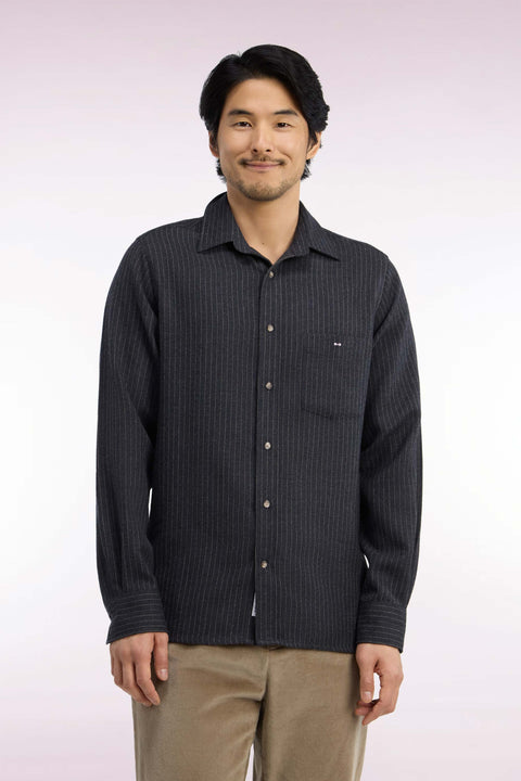 Chemise en flanelle rayée grise coupe droite - Image 3