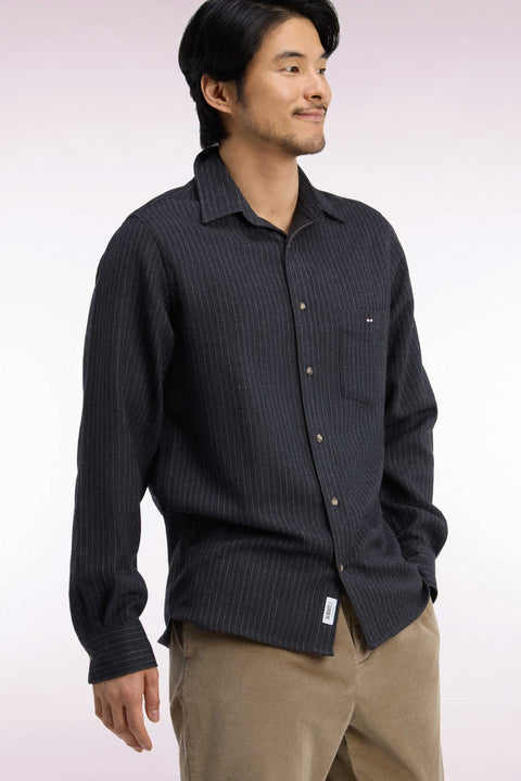 Chemise en flanelle rayée grise coupe droite - Image 1