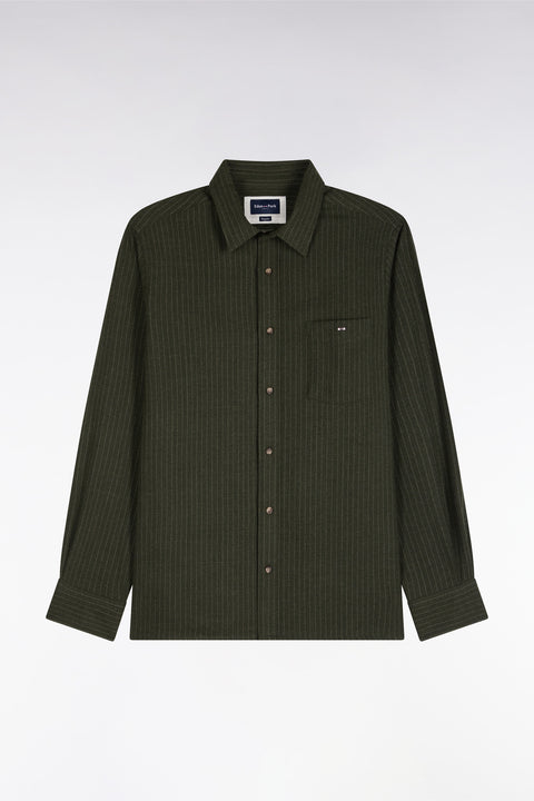 Chemise en flanelle rayée kaki coupe droite - Image 1