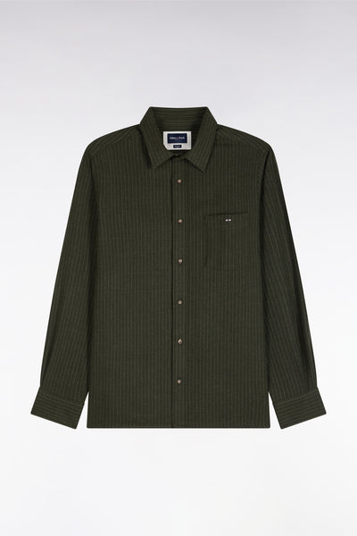 Straight fit khaki striped flannel shirt