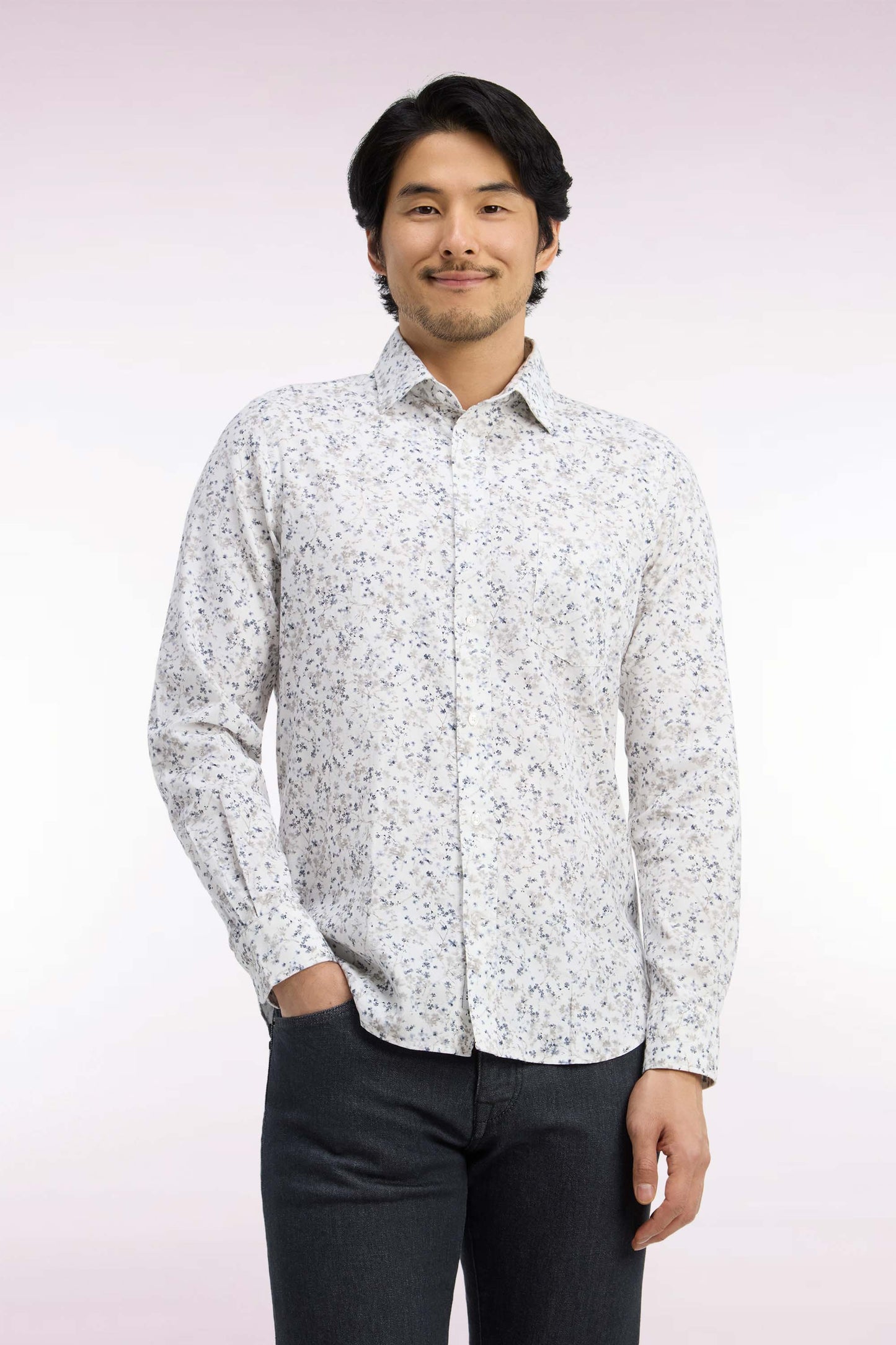 Chemise en coton écru à micromotifs coupe ajustée