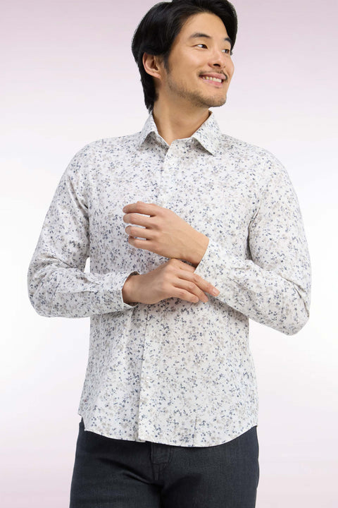 Chemise en coton écru à micromotifs coupe ajustée - Image 1